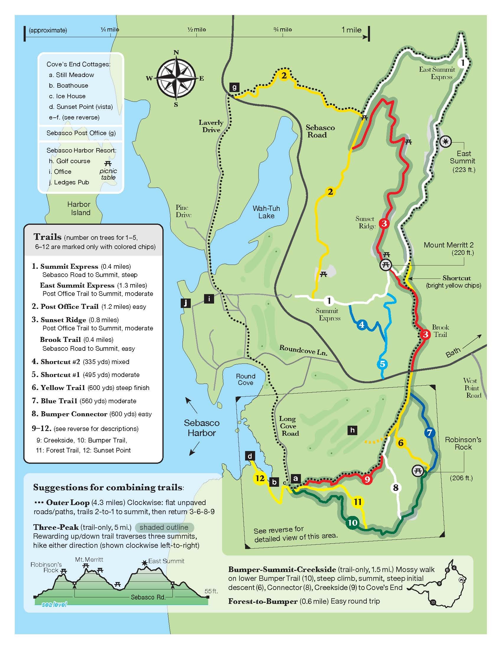 Our trails connect to the resort's trail system, as shown on this map.
